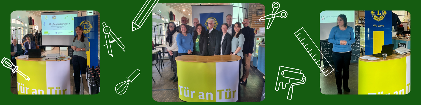 Teilnehmende der Pressekonferenz zum Start des Projekts ‚Die Wegbegleiterinnen – Erfolgreich durch die Ausbildung‘ am 26. November 2024 im Cosmo Bistro in Augsburg, darunter die 2. Bürgermeisterin Martina Wild, Vertreterinnen des Lions Clubs, der Tessin Stiftung, Berufsschulen und freiwillige Mentor*innen.