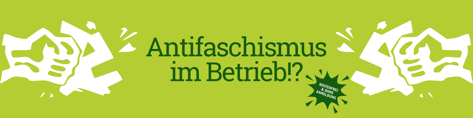 Zwei Fäuste und Überschrift in der Mitte