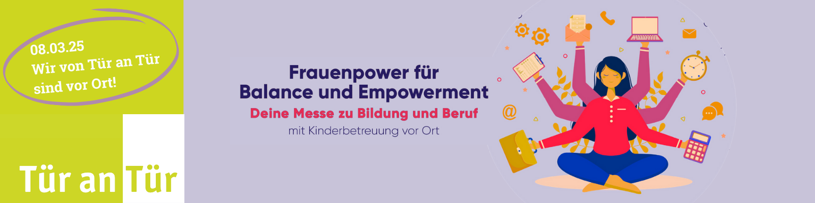 Am 08.03.25 findet in Augsburg eine Jobmesse für Frauen statt. Tür an Tür ist vor ort und stellt Unterstützungsmöglichkeiten für Frauen vor.