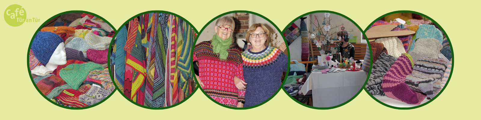 Stimmungsvoller Blick in den Weihnachtsbasar im Café Tür an Tür mit vielfältigen handgemachten Geschenkideen.