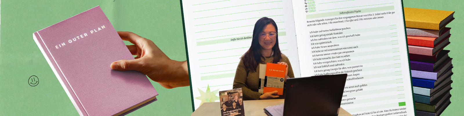 Ehrenamtliche bei Tür an Tür in Augsburg mit dem Kalender „Ein guter Plan“ zur Unterstützung von Selbstfürsorge im Ehrenamt.