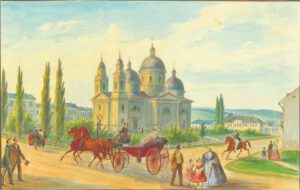 Franz Xavier Knapp: Griechisch orientalische Kathedrale in Czernowitz, 1867. Quelle: Wikipedia File:Franz Xavier Knapp - Griechisch orientalische Kathedrale in Czernowitz.jpg – Wikimedia Commons
